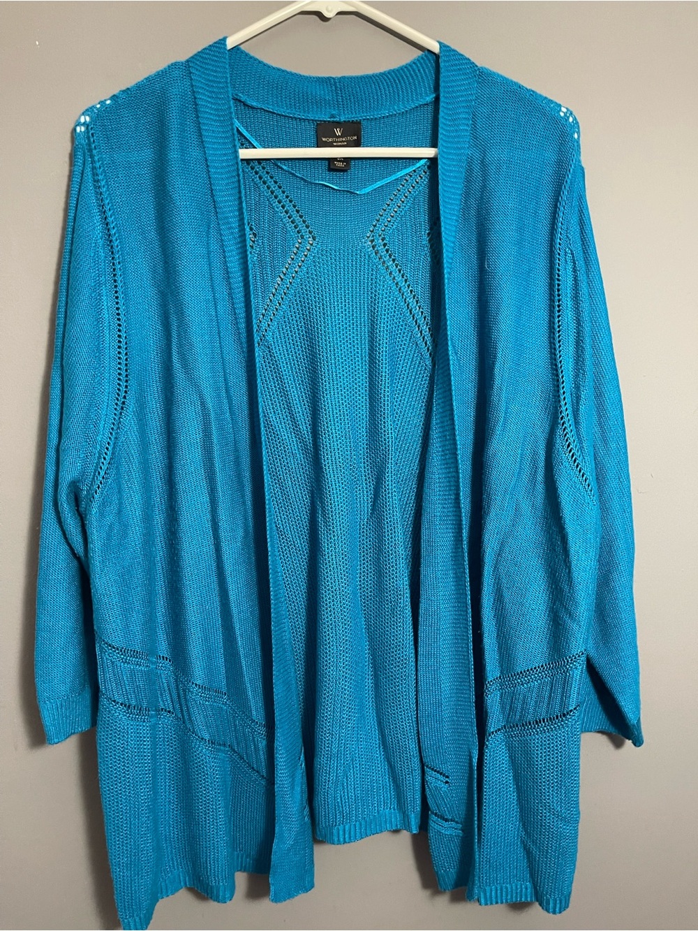 Worthington Bright Turquoise Open-Front Knit Cardigan